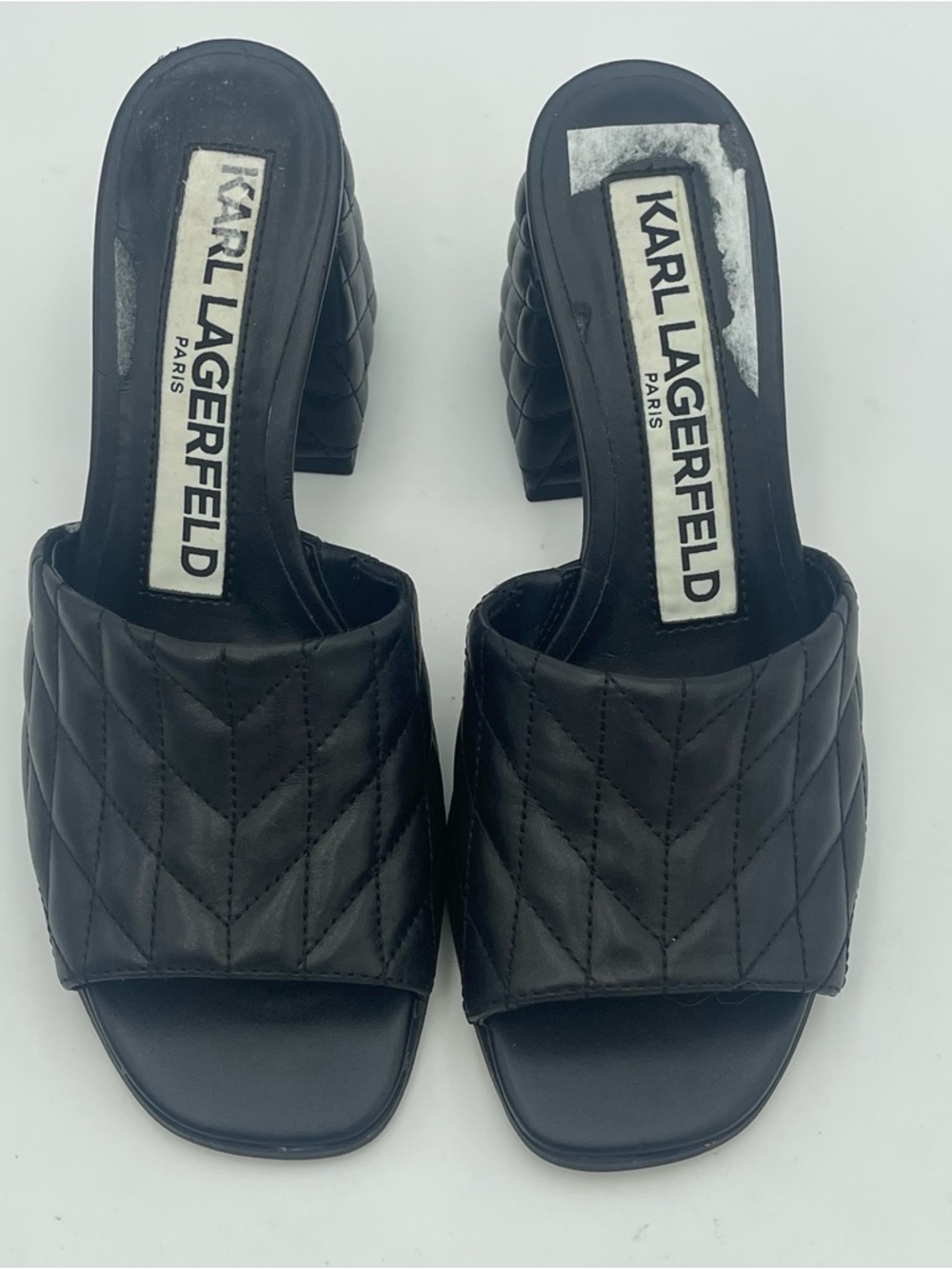 Karl Lagerfeld Paris- SZ 7M-EU 37.5-Sheena Black Leather Slide-MSRP $139-DAMAGED